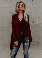 Oasap V Neck Long Sleeve Tassels Decoration Asymmetric Knitwear