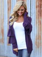Oasap Flare Sleeve Solid Color Open Front Knit Cardigan