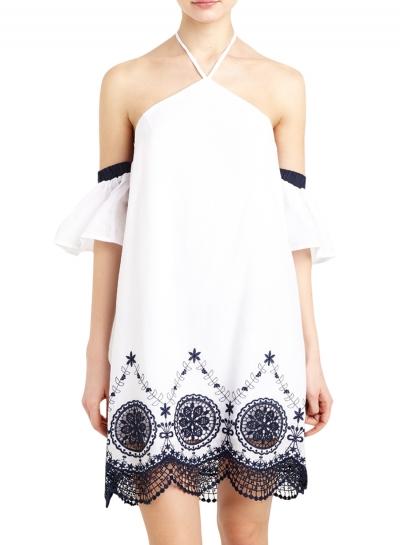 Oasap Women's Fashion Off Shoulder Short Sleeve Lace Hem Dress
