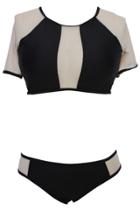 Oasap Sexy Mesh Insert Rashguard Swimwear