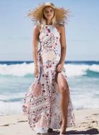 Oasap Bohemian Halter Backless Floral Printed Maxi Dress
