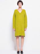 Oasap Women's Solid Color V Neck Side Slit Sweater Dress
