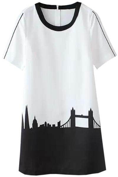 Oasap Castle Silhouette Print Shift Dress