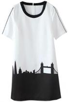 Oasap Castle Silhouette Print Shift Dress