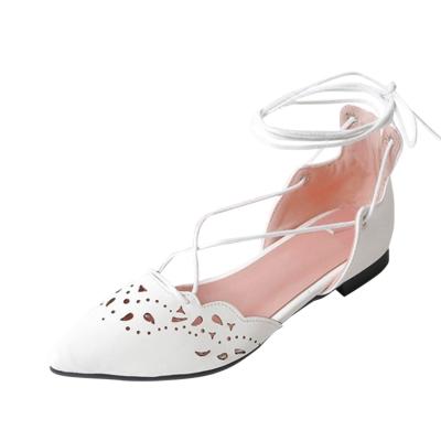 Oasap Pointed Toe Hollow Out Lace Up Flat Heels Shoes