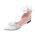 Oasap Pointed Toe Hollow Out Lace Up Flat Heels Shoes