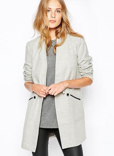 Oasap Double Buttons Long Sleeve Notch Lapel Coat