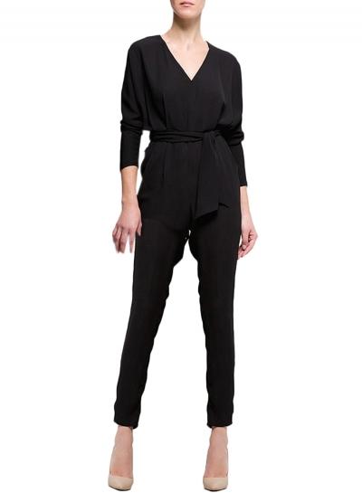 Oasap Women's Casual V Neck Long Sleeve Chiffon Jumpsuit With Belt