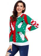 Oasap Christmas Long Sleeve Color Block Knit Sweater