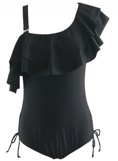 Oasap Stylish Flounce Layer Solid Skinny Swimsuit