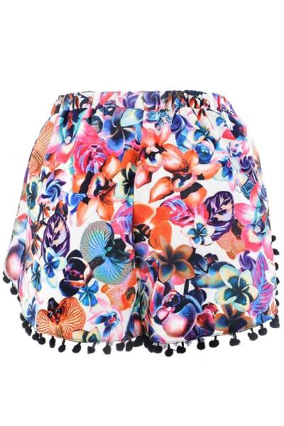 Oasap Dazzling Floral Beach Pom Decoration Shorts