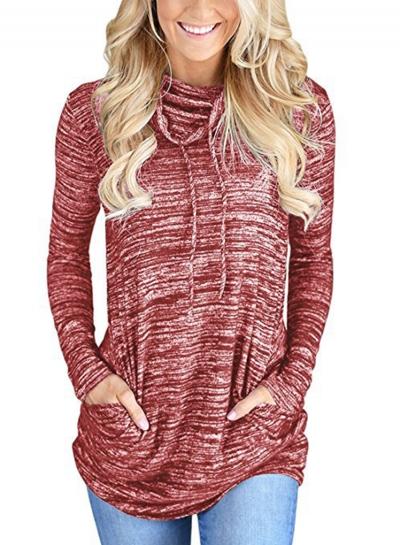 Oasap Casual Drawstring High Neck Pullover Sweatshirt