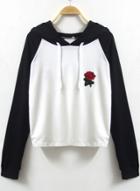 Oasap Rose Embroidered Color Block Pullover Hoodie