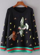 Oasap Fashion Animal Embroidered Pullover Sweater