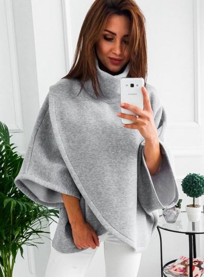 Oasap Solid Color High Neck Irregualr Pullover Sweatshirt