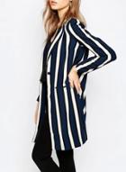 Oasap Women's Casual Long Sleeve Striped Notch Lapel Blazer