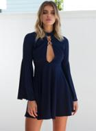 Oasap Flare Sleeve Backless Hollow Out Party Dress