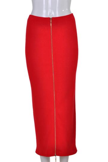 Oasap Pure Color Hip Hugging Zipped Skirt