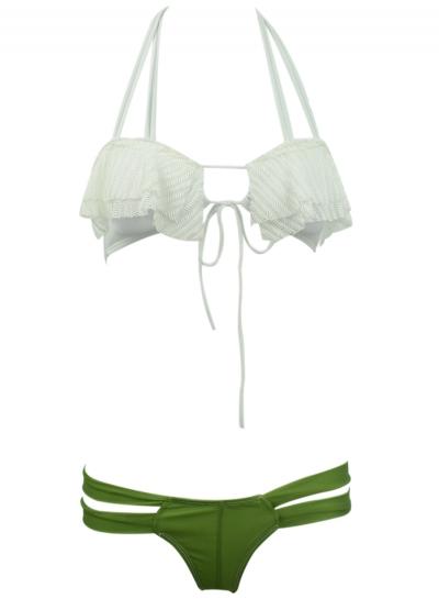 Oasap Women's Two Piece Halter Lace Top Bikini Swimsuit Set