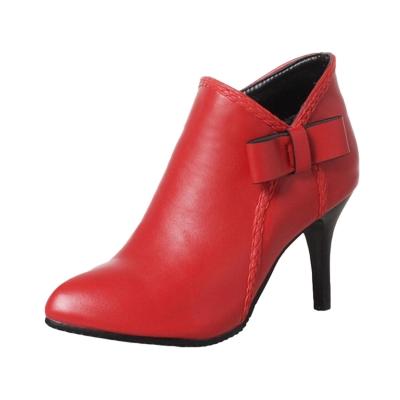 Oasap Stiletto Heels Solid Color Pointed Toe Boots With Bow