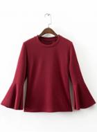 Oasap Round Neck Flare Sleeve Pullover Blouses