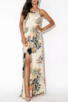 Oasap Flroal Print Sleeveles Maxi Dress