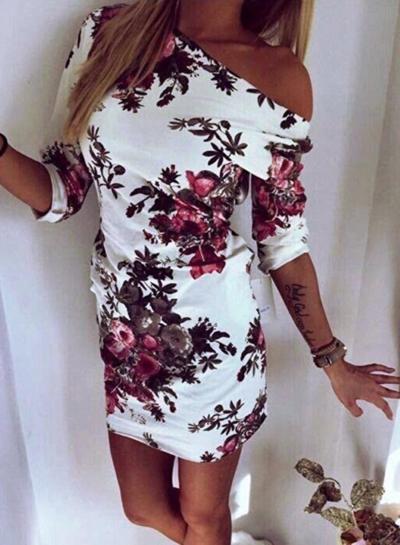 Oasap Half Sleeve Floral Print Slim Mini Dress