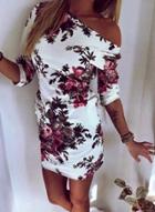 Oasap Half Sleeve Floral Print Slim Mini Dress
