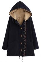 Oasap Sweet Embroidery Elastic Hem Hooded Coat