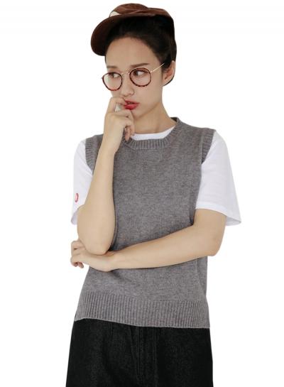 Oasap S's High Low Hem Round Neck Sweater Vest