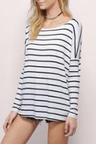 Oasap Simple Black And White Stripe Batwing Sleeve Tee