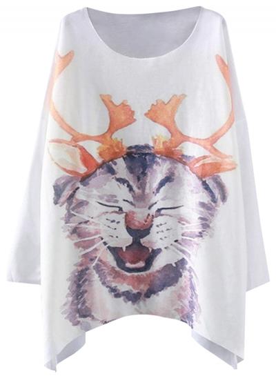 Oasap Women's Cartoon Pattern Asymmetric Hem Knit Tee