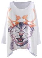 Oasap Women's Cartoon Pattern Asymmetric Hem Knit Tee