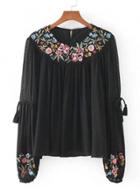 Oasap Fashion Floral Embroidery Loose Fit Blouse