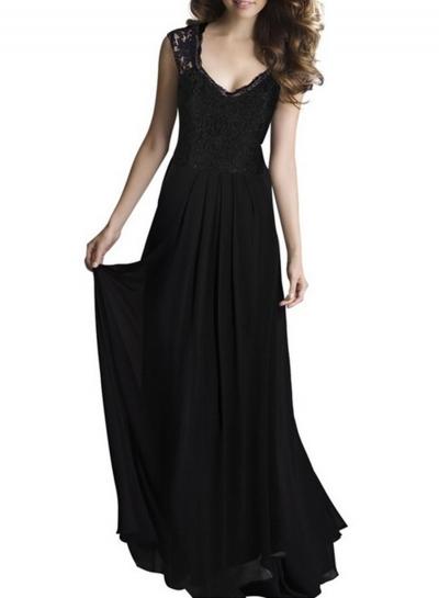 Oasap V Neck Sleeveless Lace Panel Maxi Prom Dress