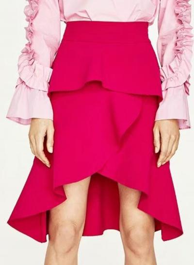 Oasap High Waist Ruffle Irregular Skirt