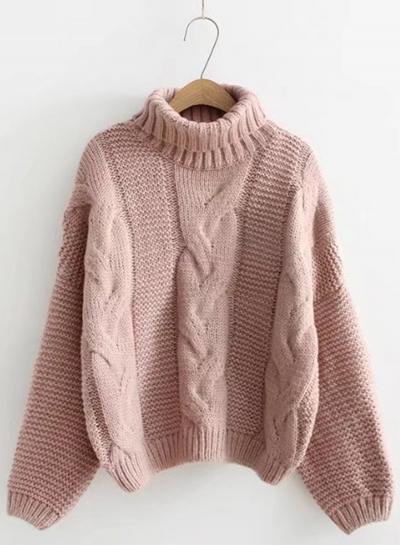 Oasap Fashion High Neck Cable Knit Pullover Sweater