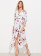 Oasap Flower Print Split Tie Waist Maxi Dress
