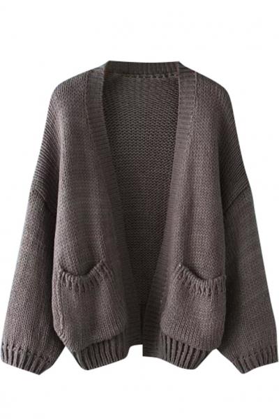 Oasap Leisure Solid Color Slub Knit Cardigan Sweater