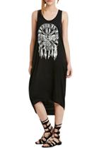 Oasap Women's Fashion Print Sleeveless Irregular Hemline Midi Dress