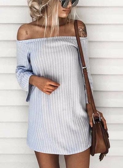 Oasap Slash Neck Long Sleeve Striped Dresses