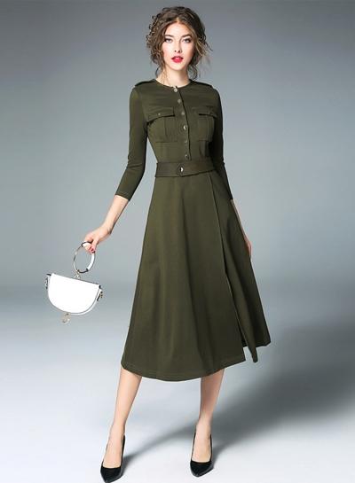 Oasap Crew Neck Belted A Line Dress
