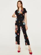 Oasap Floral Printed Deep V Neck Cold Shoulder Jumpsuit
