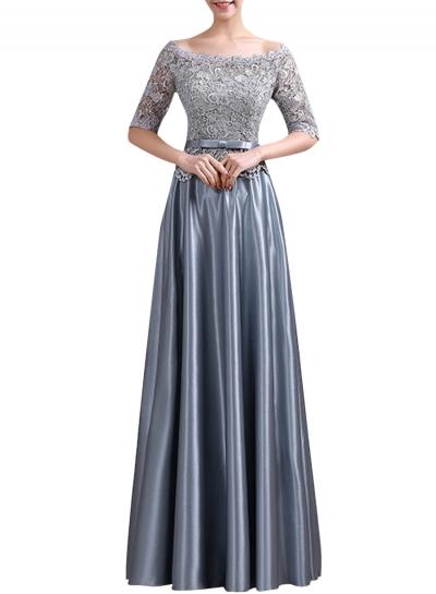Oasap Women's Elegant Floral Lace Paneled Bow Waist Prom Dress