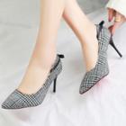 Oasap Pointed Toe Plaid Printed Stiletto Bows Decoration Heels