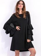Oasap Solid Flare Sleeve Loose Fit Dress