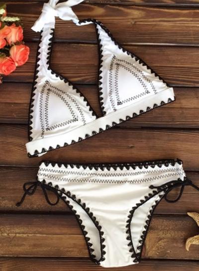 Oasap 2 Piece Side Tie Bottom Halter Triangle Bikini Set