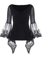 Oasap V Neck Long Sleeve Lace Splicing Blouse