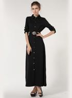 Oasap Roll-tab Sleeve Full Length Shirt Dress
