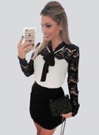 Oasap Fashion Tie Neck Long Sleeve Lace Dress